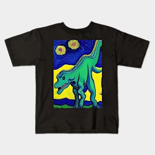 GREEN DINOSAUR VAN GOGH STYLE Kids T-Shirt